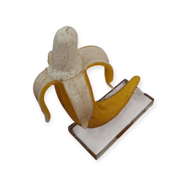 Scultura Banana su Base di Cristallo – Collezione Frutta d'Arte Original Murano Glass